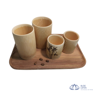 Taza de Bambú Hecha a Mano para Beber Café, Té, Agua, Vino, Juego de Suministros para Bares y Restaurantes, Vivian Vo Blue Lotus, Hecho en Binh Dinh - Product Image 1