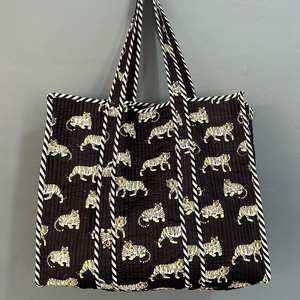 Quilted Velvet Reversible Summer Vintage <b>Canvas</b> Lining Zipper Closure Extra Large Lady Fashion Tote Bag for Travel & Shopping - Product Image 1