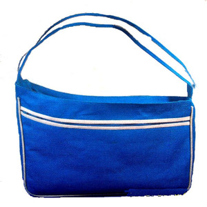 <b>Blue</b> Polyester Casual Unisex Shoulder <b>Bag</b> with White Trim Daily Use Durable Zipper Closure Adjustable Strap up to 1L Capacity - Product Image 2