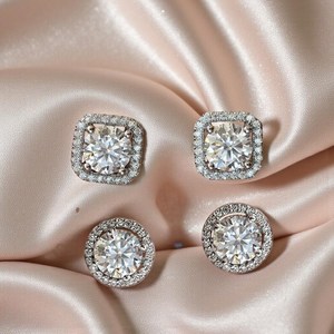 Classic Style Moissanite 1CT Round Cut Diamond <b>Stud</b> <b>Earrings</b> For Women's 925 <b>Silver</b> Fine Trendy Party Jewelry For Wedding Charms - Product Image 5
