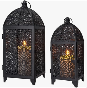 Black Metal Candle <b>Lantern</b> <b>Set</b> Moroccan Style Cutout Pattern Pillar Holder Decorative Tabletop <b>Lantern</b> for Home Decor and Event - Product Image 2