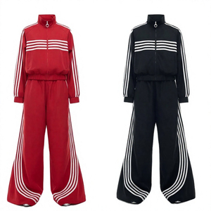 Conjunto Deportivo de Dos Piezas con Cierre Completo, Cuello Alto, Pierna Ancha, Manga Raglán, Estampado por Sublimación, Ropa Deportiva Informal para Correr, 100% Algodón, 400g - Product Image 1