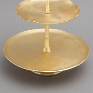 Elegant Two-<b>Tier</b> Gold <b>Cake</b> Stand Featuring Wavy Trays And An Artistic Tree Branch Handle Accent On Top For Serving & Decoration - Product Image 3