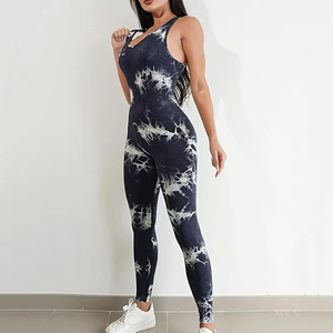 Combinaison de yoga tie-dye taille haute pour femme, sans manches, dos nu, longueur intégrale, extensible, respirante, coupe ajustée, tenue de sport - Product Image 5
