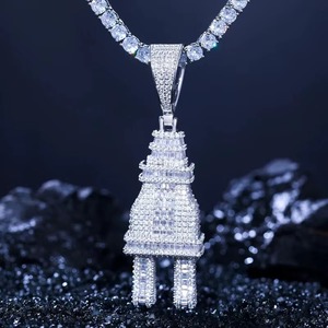Premium Quality Stylish look Design Pendant <b>Charm</b> <b>Silver</b> Plated Moissanite Hip hop Style Unisex Jewelry Gift - Product Image 1