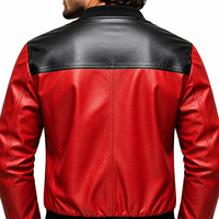 Blouson aviateur en cuir véritable pour homme, noir et rouge, style motard, respirant, écologique, poches zippées, coupe-vent, automne