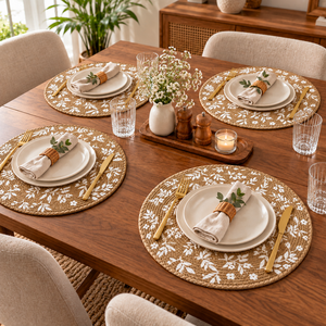 Round Floral Printed <b>Place</b> <b>Mat</b> Natural White Pastoral Style Machine Washable Home Use - Product Image 2