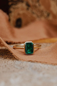 Handmade Gold Emerald <b>Ring</b> <b>Large</b> Rectangular Emerald Cut Gemstone Boho Healing Statement Jewelry Wholesale by Hari Om Creation - Product Image 1
