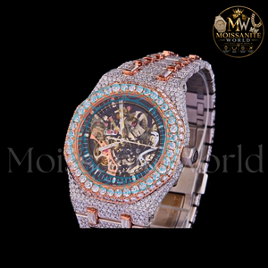 Montre de luxe pour homme en acier inoxydable avec diamants, 42 mm, ronde, mouvement mécanique ETA, analogique, verre saphir, fermoir déployant - Product Image 4