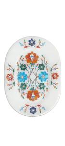 Plato Ovalado de Mármol Blanco Grabado a Mano con Incrustaciones Florales, Regalo de Aniversario de Bodas, Superventas - Product Image 6