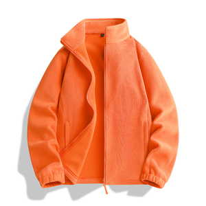 Chaqueta de Forro Polar Naranja para Hombre, Cuello Alto, Cierre Completo, Ropa de Abrigo Informal para Otoño, Corte Regular, Color Sólido, Material de Poliéster - Product Image 1