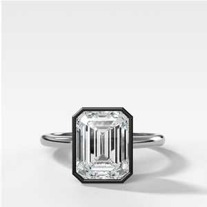 Wholesale Emerald Lab Grown Diamond Engagement Rings 14K 18K Solid Gold <b>Black</b> Contrast Bezel Set Solitaire Bridal <b>Wedding</b> <b>Bands</b> - Product Image 3