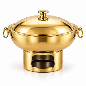 Luxury Stainless Steel Round Insulated Eco-Friendly Chafing Dish with Lid and Pedestal <b>Food</b> <b>Warmer</b> Stand - Product Image 2