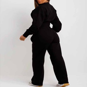 Sudadera Corta con Capucha Negra para Mujer, Manga Larga, Estampado de Letras, Estilo Casual para Otoño, Peso Medio, 100% Algodón, Conjunto Deportivo - Product Image 3