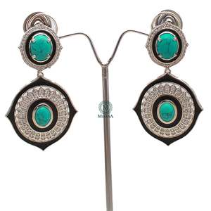 Nora Turquoise CZ Designer Earrings in Platinum and Rhodium Plating - Product Image 4