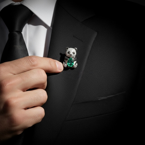 Broche fine et élégante Panda avec accent en moissanite, pierre verte en forme de goutte, ton argenté, bijou de costume pour soirée, cadeau, fabriqué en argent 925 - Product Image 3