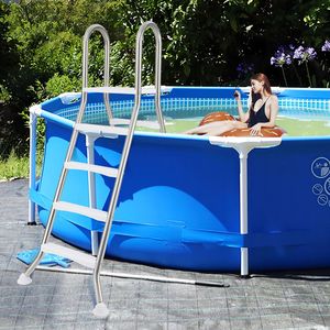 Escalera para Piscina Elevada Tipo A de 4 Peldaños con Pasamanos para Paredes de hasta 55 Pulgadas de Altura, Compatible con Spas - Product Image 2