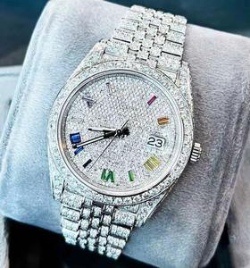 Montre à quartz de luxe pour homme avec diamants, boîtier carré de 41 mm, bracelet en acier inoxydable, analogique-numérique, verre saphir, boucle, usage quotidien, aiguilles - Product Image 1