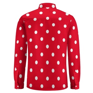 Chemise décontractée à manches longues pour homme, à pois rouges, col rabattu, manches longues, respirante, en polyester, pour l'été - Product Image 1