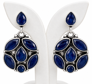 Pendientes Colgantes de Latón Plateado Antiguo con Incrustaciones de Jade y Diseño Floral Bohemio para Compromiso Femenino - Product Image 1