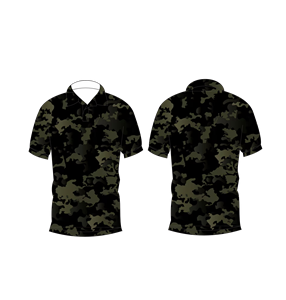 Polo pour homme noir vert foncé camouflage à manches courtes, t-shirt de golf décontracté imprimé - Product Image 6