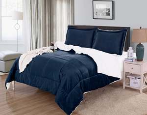 Ensemble de housse de couette matelassée réversible hypoallergénique bleu marine en polyester pour l'automne et l'hiver, lavable en machine - Product Image 3