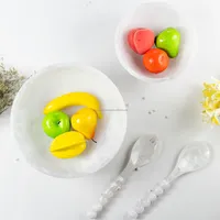 Set Peralatan Sajian Salad Resin Poles Buatan Tangan dengan Pola Efek Marmer Aqua Swirl Termasuk Garpu dan Sendok untuk Penggunaan Peralatan Dapur