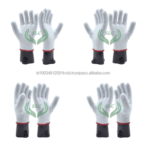 Guantes de Trabajo de Punto de Algodón Texturizado Antideslizantes con Puño Rojo y Muñequera Negra para Uso General - Product Image 6