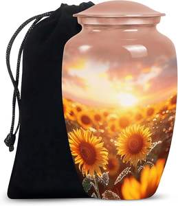 Urna Funeraria Grande con Bolsa de Terciopelo, Diseño Atardecer de Girasoles, para Cenizas Humanas, para Hombres y Mujeres Adultos - Product Image 1