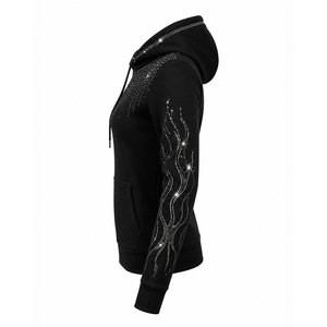 Sweat-shirt à capuche noir pour femme avec décoration en strass et paillettes, pull en tricot à manches longues, vêtements d'automne - Product Image 2