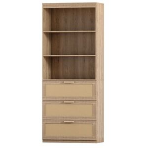 Mobile contenitore alto 71 pollici in stile francese con 3 cassetti e libreria in rattan a 3 ripiani, organizer in legno - Product Image 2