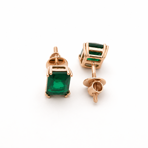 18K Rose Gold <b>Emerald</b> Cut Green Gemstone <b>Stud</b> <b>Earrings</b> for Women High Polish Party Wedding Daily Wear Jewelry Gift - Product Image 3