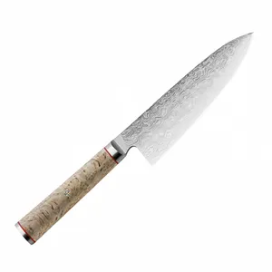 Couteau de chef de 6 pouces, manche beige à grain, lame à motifs argentés, couverts de cuisine pour trancher, hacher et couper en dés, préparation alimentaire pour restaurant - Product Image 3