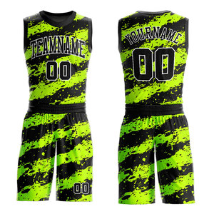 Custom Sublimated Basketball Jersey Set Green Black Team Name Number 00 Breathable Mesh Unisex Athletic Wear All Seasons - Product Image 1