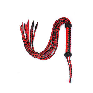 <b>Red</b> Leather Whip With Braided Strips And Tassel Ends - Product Image 1