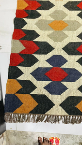Tribal Boho Handwoven Wool Jute <b>Runner</b> <b>Rug</b> Geometric Kilim Carpet Rustic Farmhouse Floor Decor for Hallway Bedroom Living Room - Product Image 4