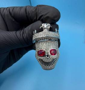 Colgante de Esqueleto con Corona y Ojos de Diamantes de Imitación, Plata 925 con Baño de Rodio, Estilo Hiphop, Unisex, para Uso Diario - Product Image 3