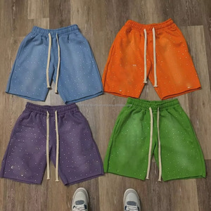 Pantalones Cortos Deportivos para Hombre, Personalizados con Logotipo de Pedrería, Estilo Urbano Vintage, Oversize, Desgastados, Lavado Ácido, de Secado Rápido - Product Image 1