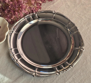 Classic Design Stainless Steel Designer Round Shaped Dish Border Design Silver Color Finishing Platter and <b>Tray</b> Home Decor - Product Image 6