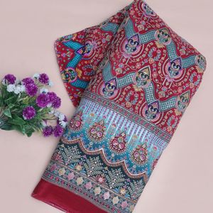 Tela Crepé Ligera Rojo Oscuro de 54 Pulgadas con Bordado Elaborado de Patrón Floral para Kurtis, Túnicas, Anarkalis, Vestidos y Trajes Salwar - Product Image 3