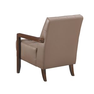 Poltrona Moderna in Pelle Marrone con Lavorazione Trapuntata, Finitura in Noce, Arredamento in Legno per Soggiorno - Product Image 6