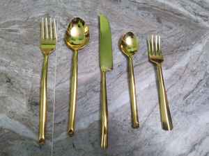 High Quality Brass Handle Stainless Steel Flatware <b>Set</b> Mirror Polish Durable Wedding Modern Five Pieces Spoon Fork 5 Pieces <b>Set</b> - Product Image 2