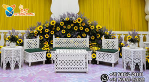 Stylish Moroccan Wedding <b>Bench</b> Set for Mehndi Decor Wholesale Modern White Finish Jali Work Wedding Stage Sofa Set Australia - Product Image 2