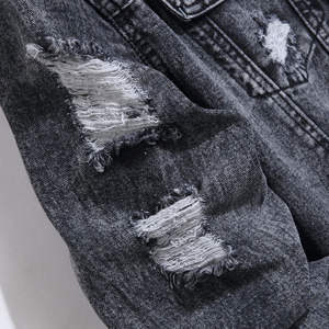 แจ็คเก็ตยีนส์วินเทจผู้ชายสำหรับฤดูใบไม้ผลิ - สไตล์ลำลองแนวสตรีทแวร์ ทรงพอดีตัวแบบดิสเทรส สวมใส่สบาย ปรับแต่งโลโก้ด้านหน้าได้ - Product Image 3