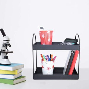 Étagère de rangement en métal noir à 2 niveaux avec poignées, organiseur moderne sur pied, articles ménagers, organiseur de cuisine, articles de cuisine - Product Image 2