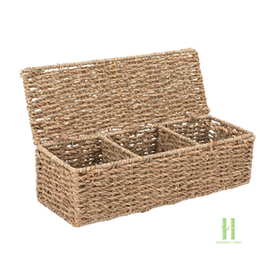 Wholesale Custom Seagrass Storage Box with Lid Natural Woven Wicker Basket Organizer Hotel Resort Bathroom Towel Storage <b>Bin</b> - Product Image 3
