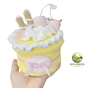 Cute knitted cake <b>box</b> handmade from yarn <b>soft</b> and safe great for kids play storage use and decorative gift packaging - Product Image 1