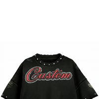 T-shirt sans manches unisexe surdimensionné en jersey 100% coton, imprimé numérique personnalisé avec strass, tissu doux et respirant, style streetwear