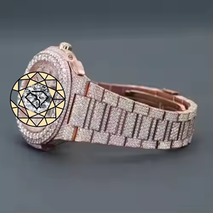 Bracelet pour homme en acier inoxydable de luxe, style hip-hop, mécanique, 28 mm, cristal saphir, chronographe, design or rose, diamants - Product Image 2