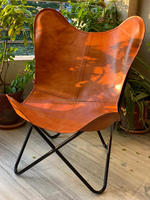 Chaise papillon vintage en cuir véritable, faite à la main, chaises décoratives, chaise de salle à manger confortable